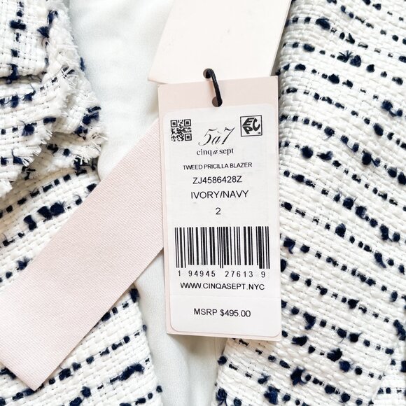 Cinq A Sept Tweed Pricilla Blazer Ivory Navy Size 2 NEW NWT - Picture 4 of 8